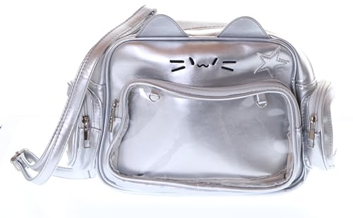 Kawaii-Story LB-6132 Silber Katze Cat Ohren Seitentaschen niedlich Harajuku Y2K Damen Rucksack Tasche 36x29x9cm Pu