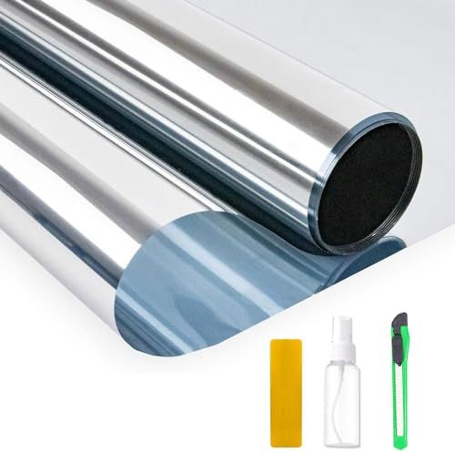 Carkio Pellicola autoadesiva a specchio, protezione solare, protezione UV, protezione contro il calore, pellicola per la privacy statica per bedroom, bagno e ufficio (argento, 44,5 x 400 cm)