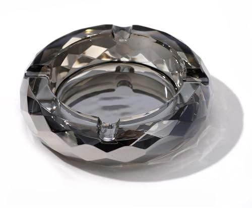 CDXHOME Posacenere in Cristallo Elegante, Porta Sigari Dorato per Casa e Ufficio, Decorazione da Tavolo e Scrivania (Grigio, 11,9 cm)