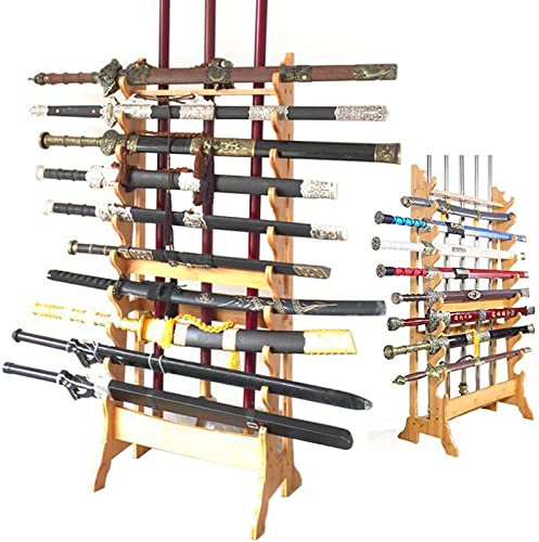 Mehrschichtiger, Bodenstehender Schwertständer, Katana-Halter, 10/12-Stöckige Waffenausstellungs-Waffenständer, Vertikaler Kampfsport-Schwertständer-Aufhänger Aus Massivem Holz Zur Aufbewahrung Vers