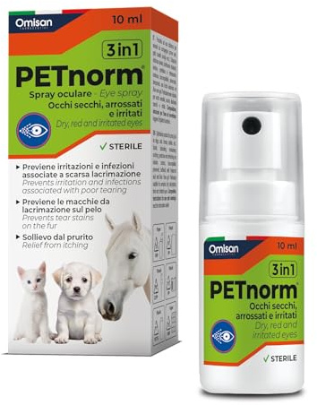 PETnorm Spray Oculare 3in1 Delicato Naturale con Acido ialuronico - Idrata, Rinfresca, Dona Sollievo. Rimuove Macchie da Lacrimazione. Collirio per Cani,Gatti,Animali da Compagnia. Aloe vera - 10ml