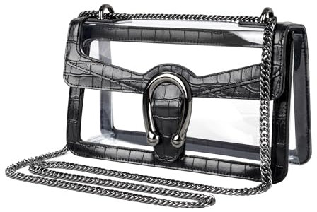 Joryin Damen Stadion-zugelassene Crossbody-Tasche für Frauen, kleine durchsichtige Tasche, Schultertasche, Geldbörse mit Kettenriemen, Schwarz, Krokodil, Small