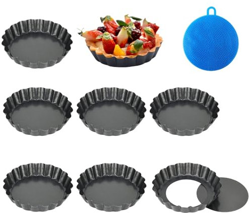 Mini latas para tartas, moldes para tartas de huevo, antiadherentes, para hornear tartaletas de quiche, latas pequeñas para flan, lata redonda acanalada con parte inferior suelta extraíble, mini