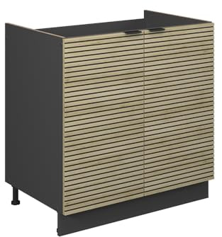 Vicco Spülenunterschrank Fame-Line, Eiche Paneel, 80 cm | MDF-Front · Ohne Arbeitsplatte · Höhenverstellbare Füße · Metallgriffe · Soft-Close