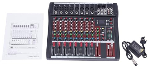 8 Channel Audio Mixer DJ Mixer Sound Board Console with Three-band Equalizer 48V Phantom Power for home KTV conferences bars stage performances etc