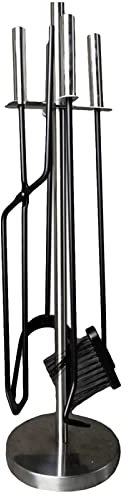 Juego de herramientas redondas para chimenea, 5 piezas, soporte moderno para estufas de leña para exteriores, patio, camping, accesorios de acero inoxidable