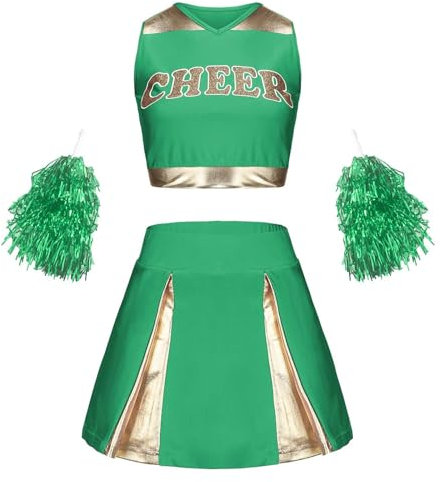 Cexiakong leader Outfit Boy Girl Girl Cheerleading Uniform Cheerleadingkleid/Ärmellos Crop Top mit Minirock Halloween TanzOutfit Cheer Leader Outfit Ärmellose Tanzkleid Set Karneval