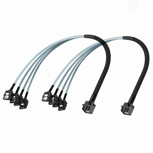 10Gtek MiniSAS HD SFF-8643 Breakout to 4xSATA Cable, for Server JBOD/Storage Tray & SAS RAID Controller Compatibility, 0.5m(1.6ft), 2-Pack