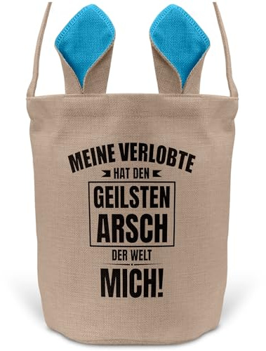 22Feels Ostern Geschenk Verlobter Männer Osterkorb mit Henkel Tragetasche Deko Osternest Körbchen Hasenohren (Beige/Blau)