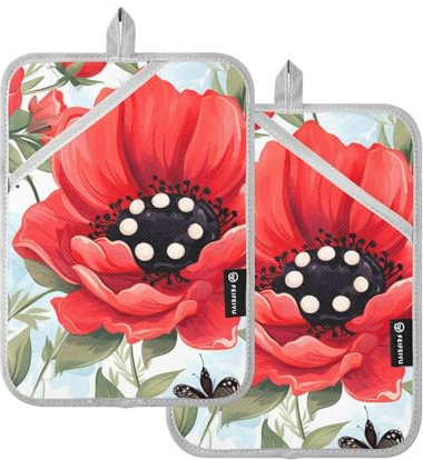 Lot de 2 maniques rouges en coton résistant à la chaleur pour cuisine, pâtisserie, barbecue, 17,8 x 25,4 cm