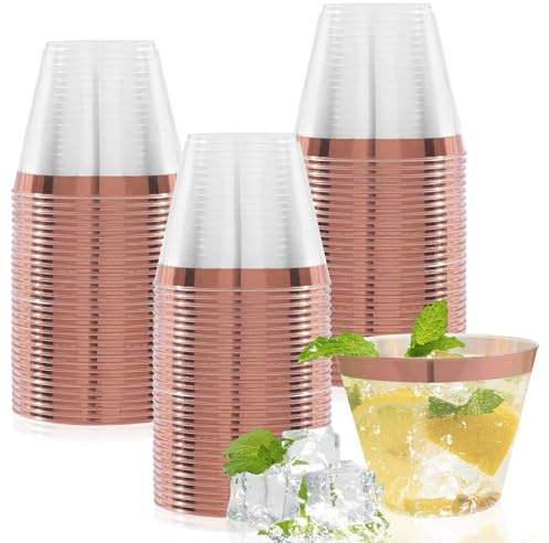 mauepersu Wiederverwendbare Plastikbecher mit Roségold, 250ml, 50 Stück