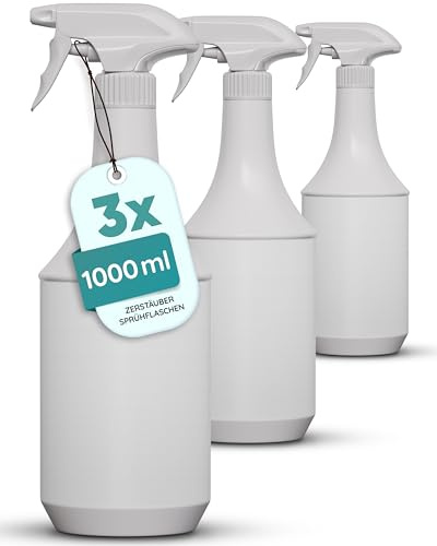 PI 3x1L Sprühflaschen mit Zerstäuber – Nachfüllbare Kunststoff-Sprühflasche für Reinigung, Garten & Haushalt – 1000 ml Sprühbehälter – Mehrweg Sprayer Flaschen