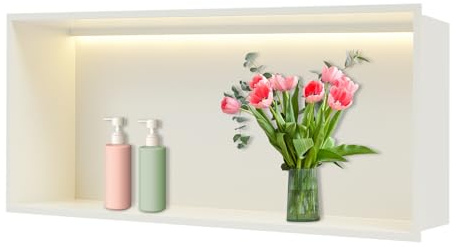 Caskunbsy Wandnische dusche,Eingebauter LED Duschregal Edelstahl-Duschnische Wandablage mit Beleuchtung (70x28x12.5cm), wasserdicht IP65,für Bad/Küche（Weiß