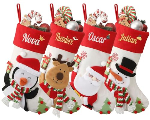 Sleeleece Personalisierte Weihnachtsstrumpf mit Namen,Nikolausstrumpf Personalisiert,Großer Nikolaus Socken zum befüllen mit 3D Weihnachtsmann,Großen Nikolausstiefel für Weihnachtsdeko Feiertags