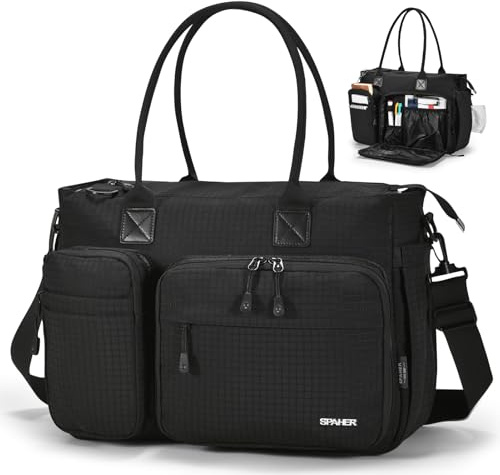 SPAHER Lärarväska Laptopväska 15,6 Tum för Damer Resväskor 40x30x15, Svart