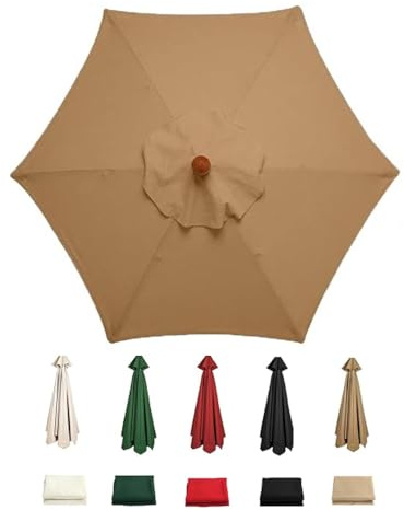 Générique Parasol de Remplacement pour Table de Jardin, 2,7 m ou 3 m, Toile de Rechange pour Parasol de marché à 6 ou 8 Baleines, Kaki (Kaki, 6 Baleines - 300 cm (10 pi))