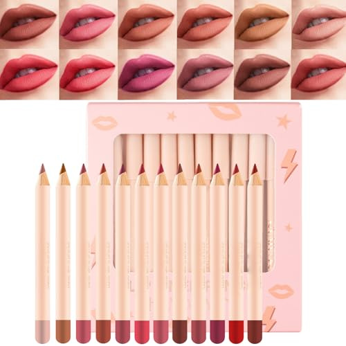 Matte Lip Liner Pencil Set - Professional Waterproof Makeup Lip Definer Kit | Slät konsistens för perfekt formning, långvarig färg för glamorösa utseende, smetfria essentiella kosmetika