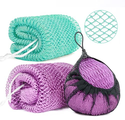 2 Pack African Net Sponge Exfoliating Body Scrubber Bath Sponge for Daily Use (Light Purple +Seafoam)