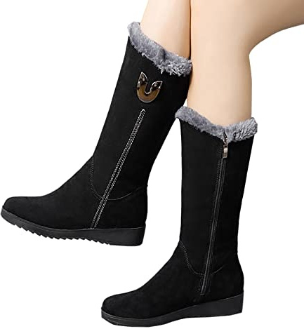 Générique Botte Femme Hiver Chic,L'Automne Et Les Loisirs d'hiver Confortables Chaussures en Peluche à Fond Plat Moyen Haut Bottes Neige (Black 38)