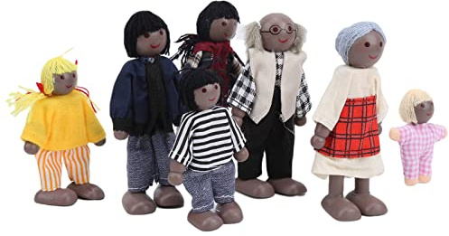 Dioche Puppenhausfamilie Familienpuppenfiguren aus Kiefernholz, Miniaturmenschen-Spielzeugset – Pädagogisches Puppenhauszubehör – Weicher Körper und Flexible Gliedmaßen – Perfekt für Im Alter von
