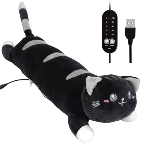 USB Heat Pad for Period 5 Heats Settings 5 Timer Modes Period Cramp Heat Pad 19.7x5.5 Cute Cat Stuffed Animal for Neck Back Pain Relax, Ornaments de Jardin