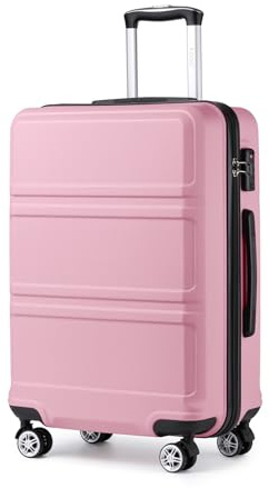KONO Koffer & Trolleys Mittelgroß 24 Zoll Leicht ABS+PC Hartschalenkoffer mit TSA-Schloss Reisekoffer mit 4 Rollen Rollkoffer 65×44×25.5cm, Pink