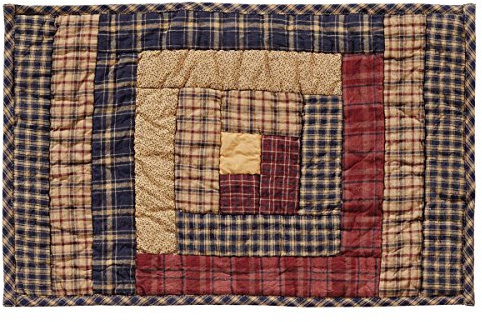 VHC Brands, Millsboro, Cotton, 12x18, Log Cabin, Block Quilted, Placemat Set of 6, Blue