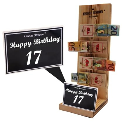 Originelle lustige Geldgeschenke zum 17. Geburtstag Geschenkideen für Männer und Frauen - Mausefalle Text s/w Happy Birthday 17 Geburtstag