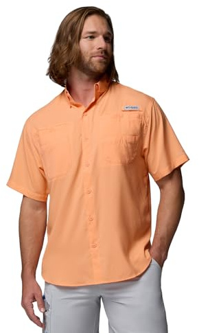 Columbia Mens PFG Tamiami II Short Sleeve Fishing Shirt, Bright Nectar, Large