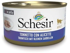 Schesir Cat Jelly Thunfisch mit Sardelle, Katzenfutter nass in Gelee, 24 Dosen x 85 g