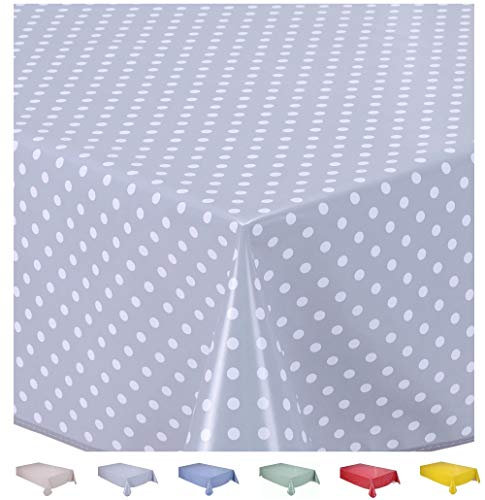 Home Direct Large Rectangular Oilcloth PVC Wipe Clean Tablecloth 140cm x 240cm 55x94 Small Polka Dot Light Grey