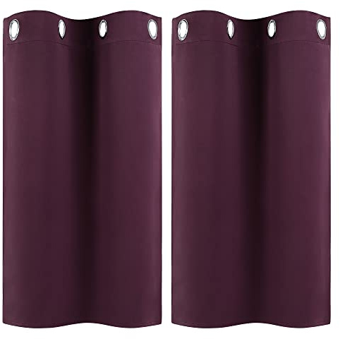 PiccoCasa 2er Set Gardine für Küche Polyester Scheibengardine Kurzgardine Vorhang Blickdicht Kleine Gardine Burgund 90H x 74B cm