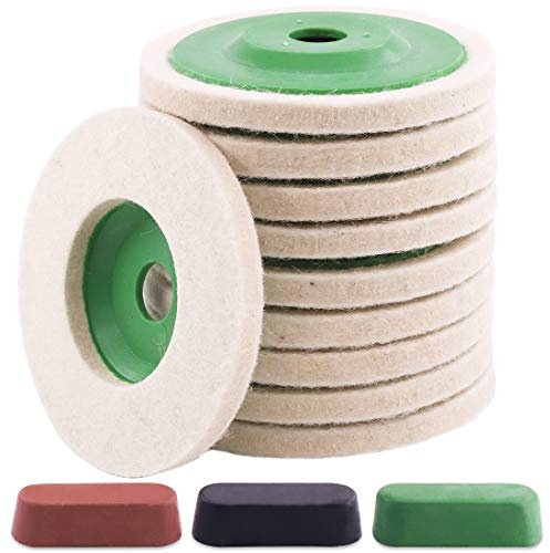 Keadic Kit de 13 disco de fieltro de lana de 10 cm para pulir, incluye almohadilla de disco de fieltro verde y compuestos de pulido