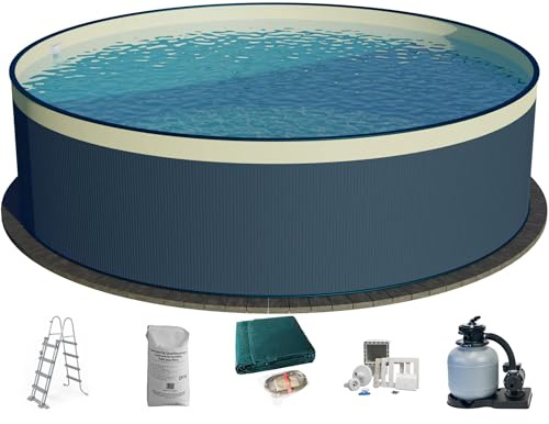 Planet Pool Stahlwandpool Set (6-teilig) rund 450x120 cm, Stahl 0,4 mm anthrazit, Folie 0,2 mm Sand, Overlap