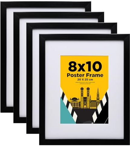 Egofine 20x25cm negro marco de fotos conjunto de 4, marco de fotos compuesto de madera resistente con foto de vidrio real 13x18cm con tapete - horizontal o vertical para tapicería o decoración de mesa
