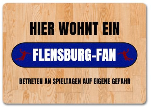 speecheese Hier wohnt EIN Flensburg-Fan Fußmatte in 35x50 cm ohne Rand mit Turnhallenboden Motiv Sportfan Flensburg Sport Sportler