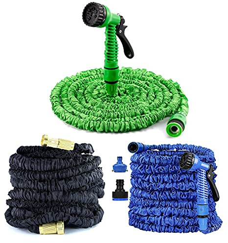 150FT Expandable Garden Hose Pipe Flexible Magic Garden Water Hose with 7 Function Spray Gun,Lightweight Watering Hosepipe 1/2 3/4 Brass Fitting,Anti-Leakage Gardening Hose for Home(Black)