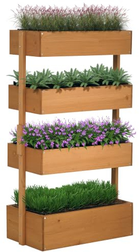 Outsunny 80cm x 45cm x 142cm 4-Tier Raised Garden Bed Planter Box, Orange | Fir Wood Vertical, Freestanding Elevated Plant Stand, for Indoor Outdoor Use