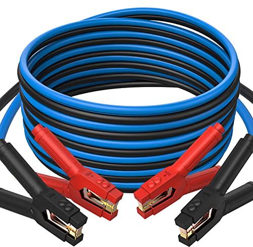 Powrun P025 Jumper Cables for 12/24V Car Battery, 1000A Heavy Duty Booster Cables with Carrying Bag, Jumper Cables Kit for Vehicles with up to 8.0 L Gas and 6.0L Diesel Engines