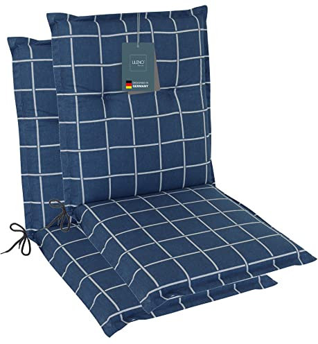 LILENO HOME Gartenstuhl Auflagen als [2er Set - Niedriglehner] in Yacht-Karo Dunkelblau - Bequeme Liegen als Sitzauflagen für Gartenmöbel - Stuhlkissen für Gartenstühle und Klappstühle