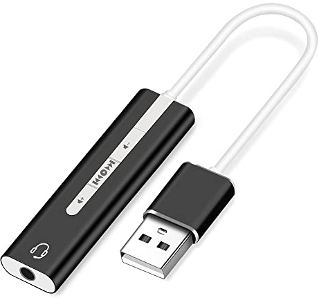 External Sound Card, USB Type A to 3.5mm Audio Jack Adapter, Headset Audio Adapter Cable, Compatible with PC, Laptop, Headset, Speaker, Windows (Black)