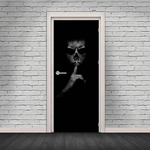 JGCAI 3D Türtapete Türaufkleber Türbilder Schwarzer Totenkopf Türposter PVC 3D Türaufkleber Türfolie Türtapete Art Home Dekoration Tapetentür Wasserdichtes Selbstklebend Türbild 88x200cm