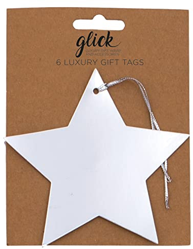Glick Christmas Tags, Gift Tags for Christmas, Foil Star Silver, Multipack of 6