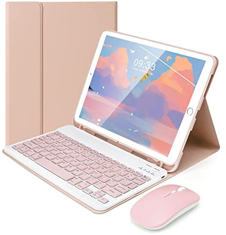 Lively Life Bluetooth Keyboard Case with Mouse for iPad 10.2 9th 2021/8th 2020/7th Generation 2019, iPad Air 3 2019, iPad Pro 10.5 2017, Built-in Pen Holder, Detachable Wireless Keyboard - Pink