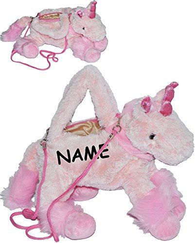alles-meine.de GmbH Tragetasche/Umhängetasche - Einhorn - incl. Name - Kindertasche - pink rosa - Plüsch für Kinder - Tasche Plüschtasche Handtasche - Mädchen Pferd/Einhör..
