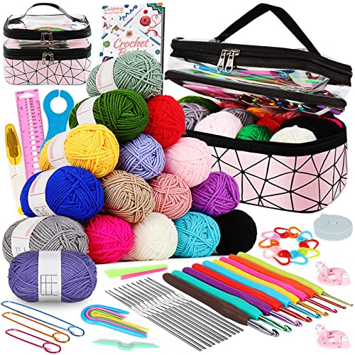Coopay Kit de ganchillo para principiantes adultos y niños, juego de ganchillo completo para principiantes, accesorios de ganchillo para tejer