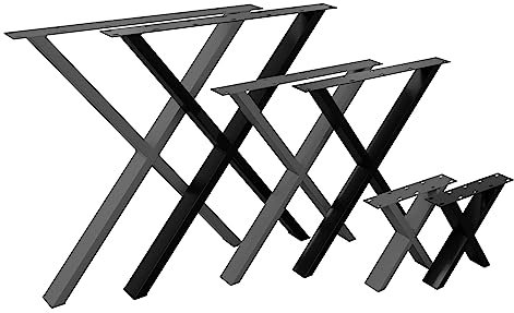 NOGGI: 2 Tischkufen metall (66x70cm - schwarz - Esstisch) I Tischbeine X-Form I Möbelfüße für Dein DIY Schreib-, Couch-, Wohnzimmer- oder Bartisch Projekt I moderne Hairpin Legs aus Vierkantprofilen I