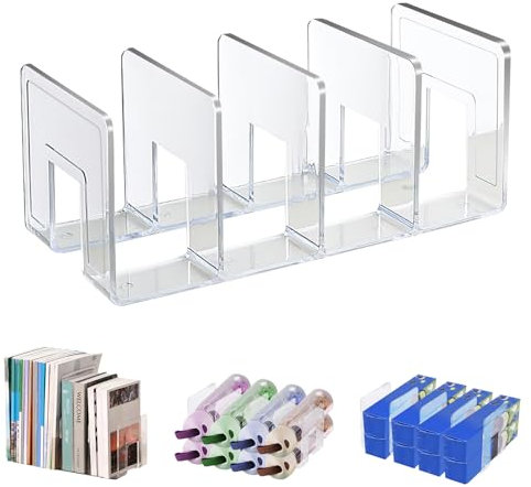 Marte Vanci 4 Slots Acrylic Magazine Holder Desktop File Sorter Organiser Rack Bookshelf Lever Arch Filing Rack Clear Kitchen Wrap Organiser Handbag Cluthes Storage Divider 1 Pack