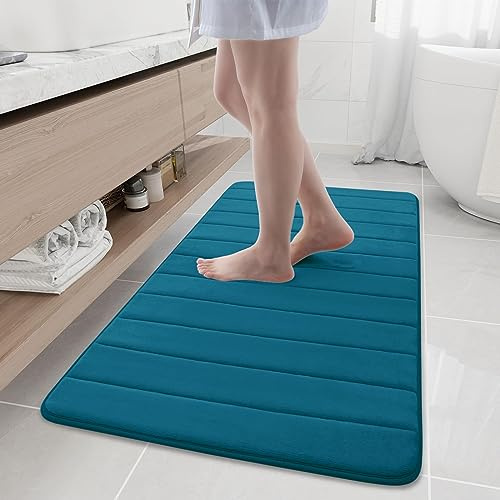 Homaxy Memory Foam Badezimmer Badteppich Saugfähige Rutschfester Badvorleger Waschbar Badematte - 61 x 120 cm, Blau