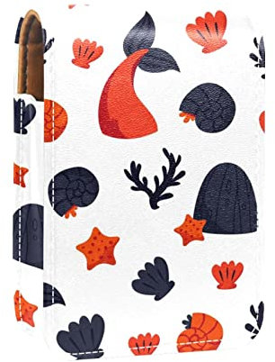 Lipgloss-Halter, Lippenstift-Etui, tragbare Mini-Lippenstift-Aufbewahrungsbox, Reise-Lippenstift-Organizer-Hülle mit Spiegel für Frauen, Fischschwanz, Koralle, Mehrfarbig, 9.5x2x7 cm/3.7x0.8x2.7 in